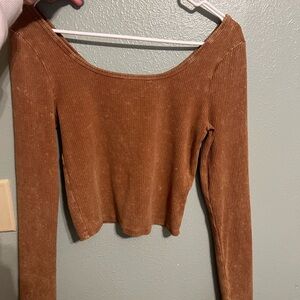 Wild Fable Rust Ribbed Long Sleeve Top